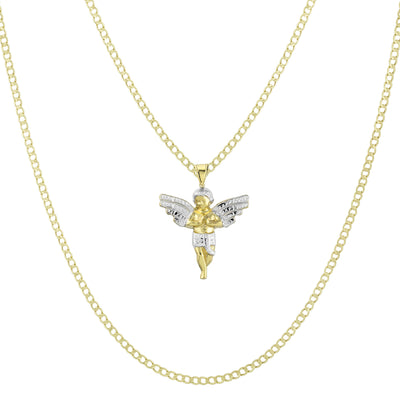 Picture of 1 1/4" Praying Angel Pendant & Chain Necklace Set 14K Yellow White Gold