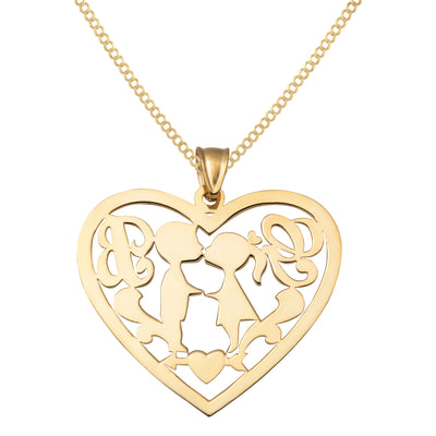 Picture of Ladies Heart Girl & Boy Name Plate Necklace 14K Gold - Style 148