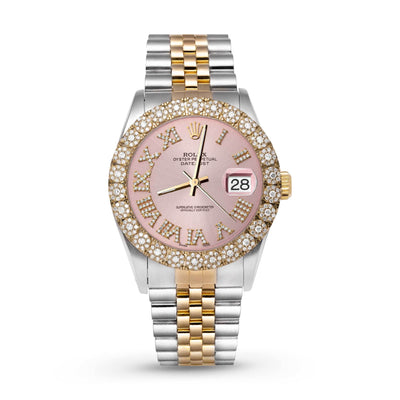 Picture of Rolex Datejust Diamond Bezel Watch 36mm Pink Roman Dial | 2.25ct