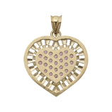 Picture of 1" Pink CZ Railroad Heart Pendant 10K Yellow Gold