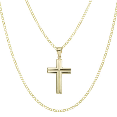 Picture of 1 3/4" Jesus Crucifix Cross Pendant & Chain Necklace Set 10K Yellow White Gold