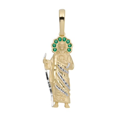 Picture of 1 1/2" St. Jude with Emerald CZ Halo Pendant 10K Yellow Gold