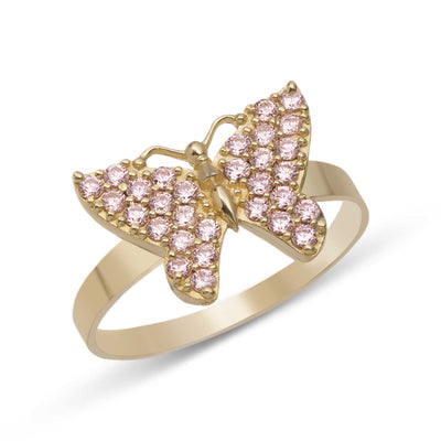 Picture of Women's Pink CZ Butterfly Ring 10K Yellow Gold