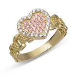 Picture of Women's Pink CZ Heart Ring 10K Yellow Gold