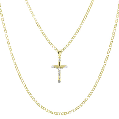 Picture of 1 1/4" Jesus Cross Crucifix Pendant & Chain Necklace Set 14K Yellow White Gold