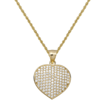 Picture of CZ Puffed Heart Pendant Necklace 10K Yellow Gold