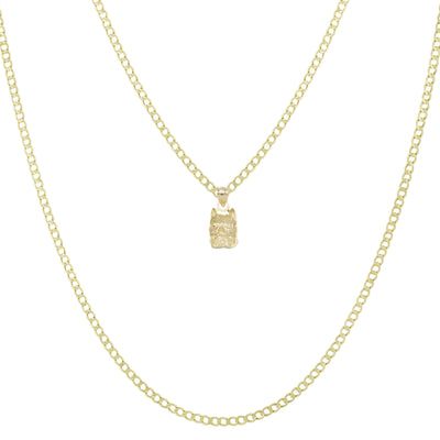 Picture of 13/16" Diamond Cut Pitbull Face Pendant & Chain Necklace Set 10K Yellow Gold