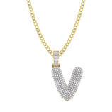 Picture of Women's Diamond "V" Initial Letter Necklace 0.39ct Solid 10K Yellow Gold