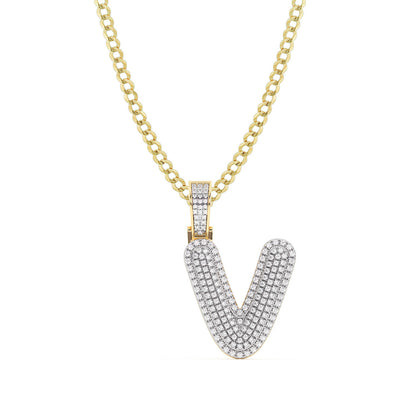 Picture of Women's Diamond "V" Initial Letter Necklace 0.39ct Solid 10K Yellow Gold