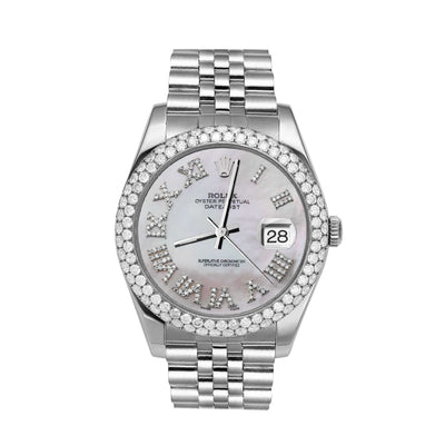 Picture of Rolex Datejust Diamond Bezel Watch 41mm Mother of Pearl Roman Dial | 5.25ct