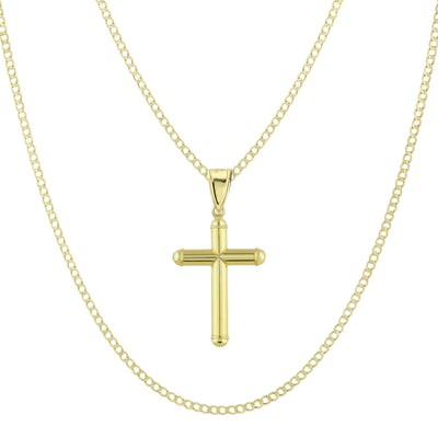 Picture of 1 3/4" Jesus Crucifix Cross Tube Pendant & Chain Necklace Set 10K Yellow White Gold