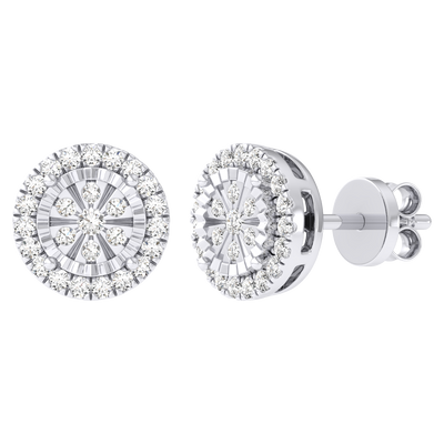 Picture of Women's Diamond-Cut Framed Halo Cluster Diamond Stud Earrings 14K Gold