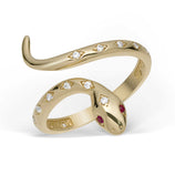 Picture of Women's CZ Ruby Eyes Snake Ring 10K Yellow Gold