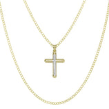 Picture of 1 3/8" Diamond-Cut Cross Tube Pendant & Chain Necklace Set 10K Yellow White Gold