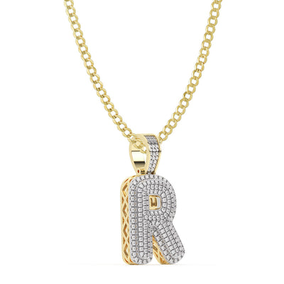 Picture of Women's Diamond "R" Initial Letter Necklace 0.42ct Solid 10K Yellow Gold