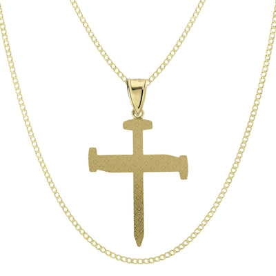 Picture of 2 3/4" Screw Nail Cross Pendant & Chain Necklace Set 10K Yellow White Gold