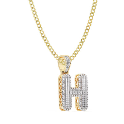 Picture of Women's Diamond "H" Initial Letter Necklace 0.42ct Solid 10K Yellow Gold