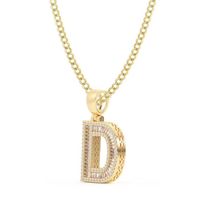 Picture of Women's Baguette & Round Cut Diamond "D" Initial Pendant Necklace 0.65ct 14K Gold