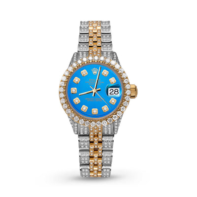 Picture of Women Rolex Datejust Diamond Bezel Watch 26mm Blue Dial | 6.20ct