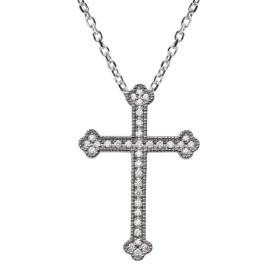 Picture of 1" Budded Cross Round-Cut 0.20ct Diamond Pendant Necklace 14K Gold