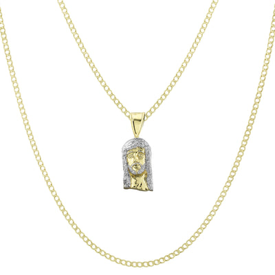 Picture of 1 1/4" Face of Jesus Pendant & Chain Necklace Set 10K Yellow White Gold