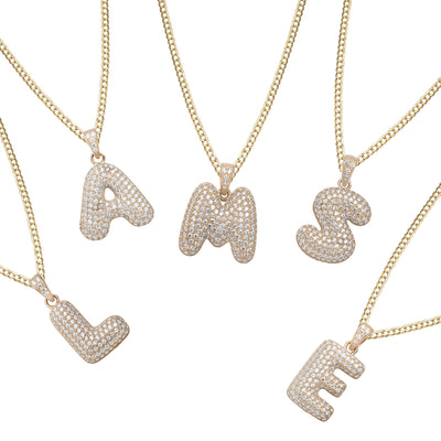 Picture of CZ Bubble Initial Letter Necklace 10K Yellow Gold