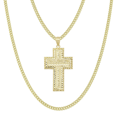 Picture of Last Supper Textured Cross Pendant & Chain Necklace Set 10K Yellow Gold