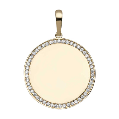 Picture of 1 1/2" Plain Round Dog Tag CZ Pendant Solid 10K Yellow Gold