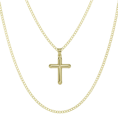 Picture of 1 3/8" Diamond-Cut Cross Tube Pendant & Chain Necklace Set 10K Yellow White Gold