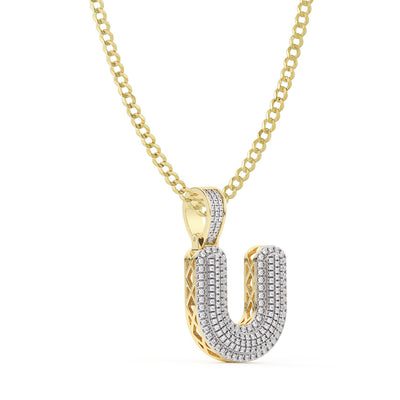 Picture of Women's Diamond "U" Initial Letter Necklace 0.41ct Solid 10K Yellow Gold