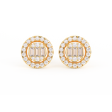 Picture of Women's Halo Baguette & Round Diamond Stud Earrings 0.38ct 14K Gold