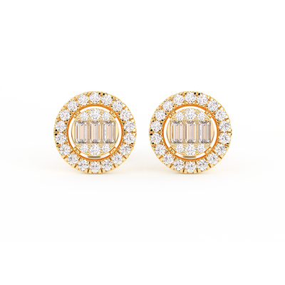 Picture of Women's Halo Baguette & Round Diamond Stud Earrings 0.38ct 14K Gold