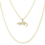 Picture of 3/4" Diamond Cut Crocodile Pendant & Chain Necklace Set 10K Yellow Gold