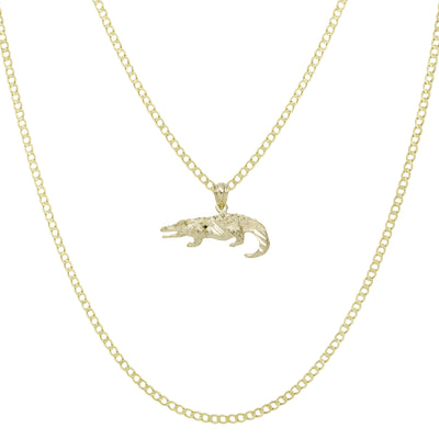 Picture of 3/4" Diamond Cut Crocodile Pendant & Chain Necklace Set 10K Yellow Gold