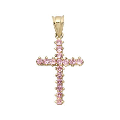 Picture of 1 1/4" Pink CZ Cross Pendant 10K Yellow Gold