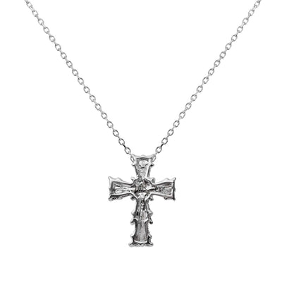 Picture of 1/2" Cross Baguette & Round 0.45ct Diamond Pendant Necklace 14K White Gold