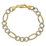 Picture of Pavé Figaro Link Bracelet 10K Yellow White Gold - Solid