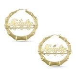 Picture of Ladies Script Name Plate Bamboo Hoop Earrings 14K Gold - Style 130