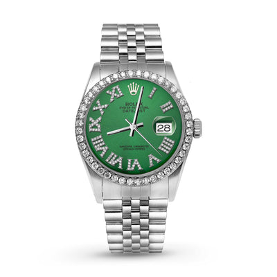 Picture of Rolex Datejust Diamond Bezel Watch 36mm Green Roman Dial | 1.25ct