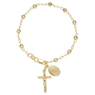 Picture of Textured Rosary Cross Virgin Mary Anklet 10K Yellow Gold