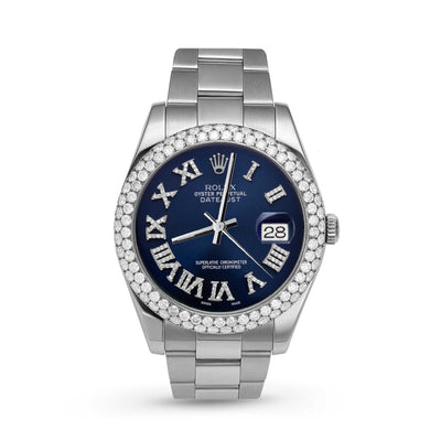 Picture of Rolex Datejust Diamond Bezel Watch 41mm Bright Blue Roman Numeral Dial | 5.25ct