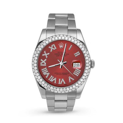 Picture of Rolex Datejust Diamond Bezel Watch 41mm Red Roman Numeral Dial | 5.25ct