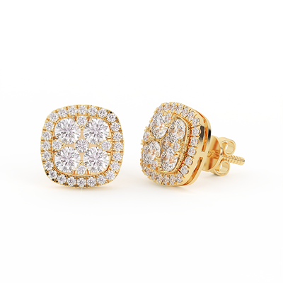 Picture of Women's Cushion-Shaped Halo Cluster Diamond Stud Earrings 14K Gold