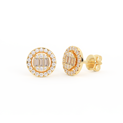 Picture of Women's Halo Baguette & Round Diamond Stud Earrings 0.38ct 14K Gold