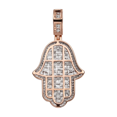 Picture of 1 3/4" Hamsa Round & Baguette Cut Diamond Pendant 2.63ct 14K Rose Gold