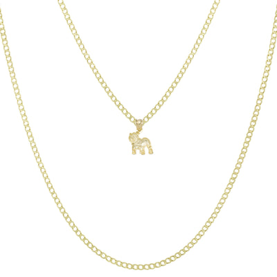 Picture of 3/4" Diamond Cut Bulldog Pendant & Chain Necklace Set 10K Solid Yellow Gold