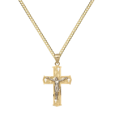 Picture of 1 3/8" Cut-Out Crucifix Cross Jesus Necklace 10K Yellow White Gold