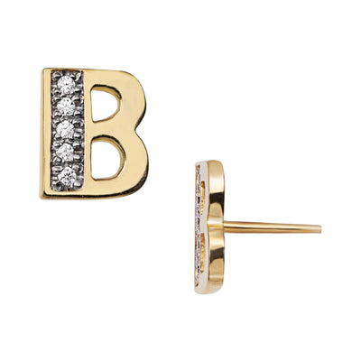 Picture of Women's Diamond Initial Name Plate Stud Earrings 14K Gold - Style 179