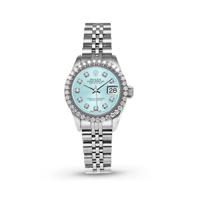 Picture of Women Rolex Datejust Diamond Bezel Watch 26mm Ice Blue Dial | 1.25ct