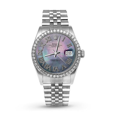 Picture of Rolex Datejust Diamond Bezel Watch 36mm Blue Mother Of Pearl Roman Dial | 1.25ct